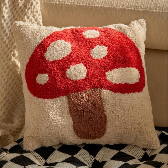 Urban Outfitters Mushroom Tufted Square Cusion Throw Pillow - Picture 3 of 4